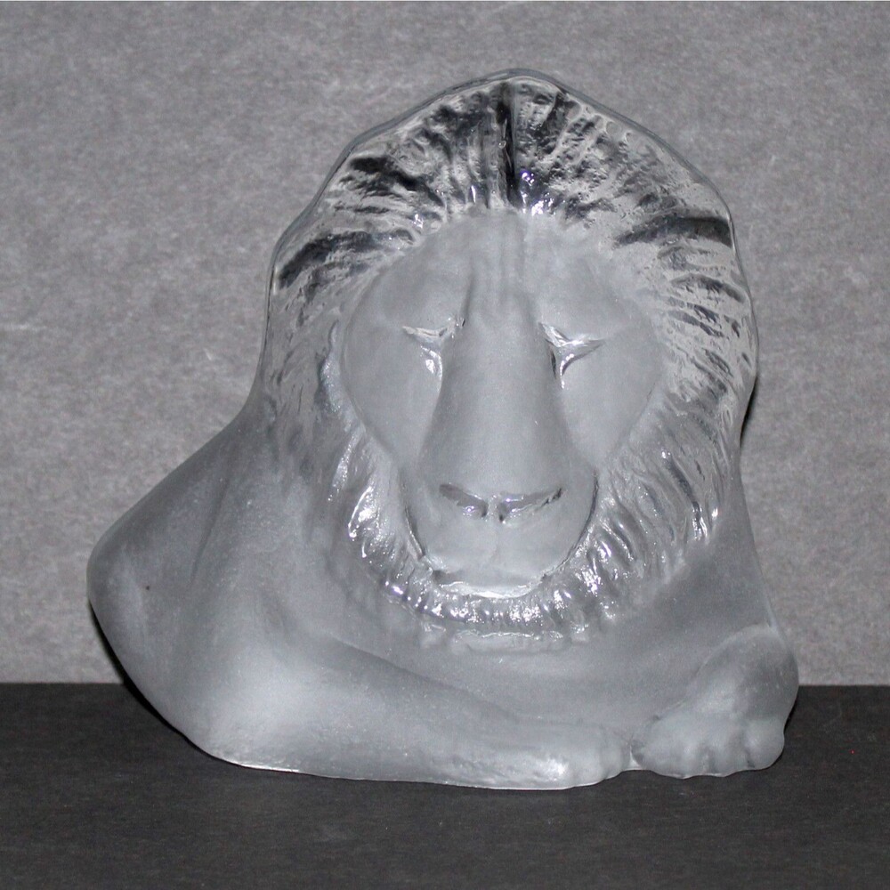 Vintage Viking Glass Lion figure clear hand made paperweight bookend WV studio